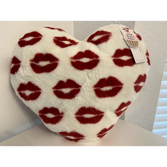 Cupcakes and Cashmere Decorative Pillow -Large Heart Shaped Pillow- Red Lips - Picture 2 of 4